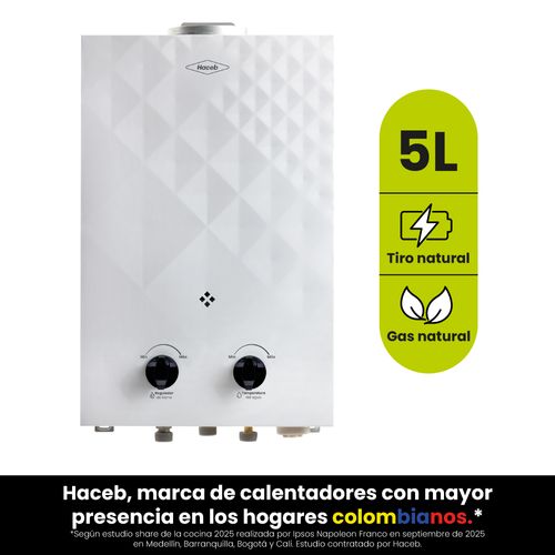 Calentador paso tiro natural 5 L gas natural blanco Haceb