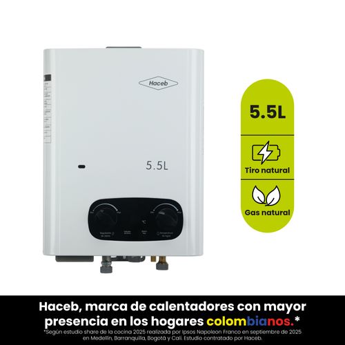 Calentador paso tiro natural 5,5 L gas natural blanco Haceb