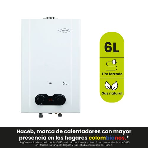 Calentador paso tiro forzado 6 L gas natural blanco Haceb