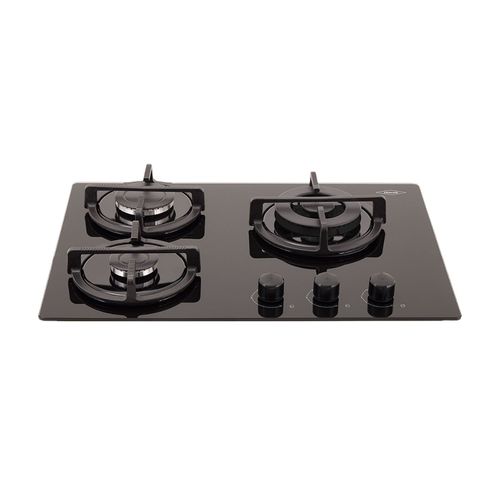 Estufa de empotrar cristal Haceb con fogón triple corona color negro de 3 puestos - 60x43 cm a gas natural