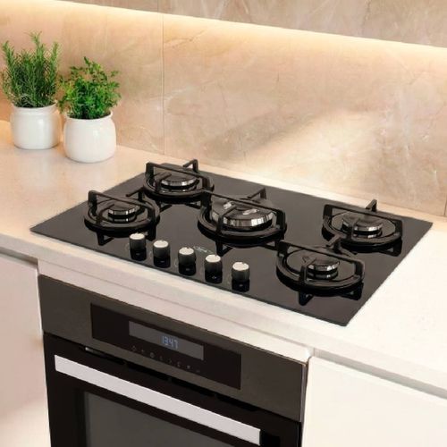 Estufa de empotrar cristal Haceb con fogón triple corona color plata de 76cm a gas natural