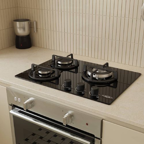 Estufa de empotrar cristal Haceb con fogón triple corona color plata de 3 puestos - 60x43 cm a gas natural