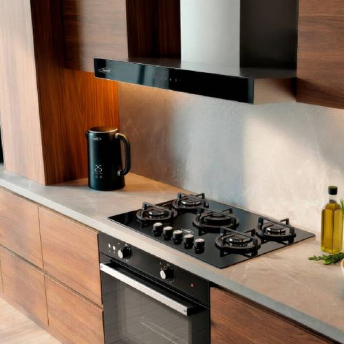 Estufa de empotrar cristal Haceb con fogón triple corona color negro de 76cm a gas natural