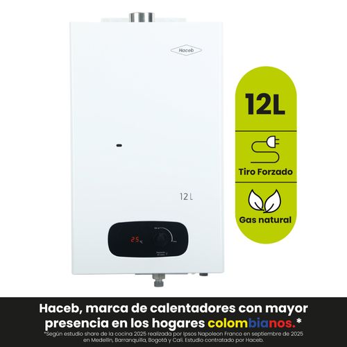 Calentador paso tiro forzado 12 L gas natural blanco Haceb
