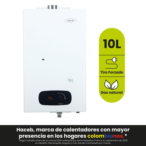 Calentador paso tiro forzado 10 L gas natural blanco Haceb