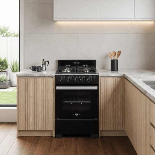 Estufa de piso cristal Haceb de 50cm con quemador triple corona a gas natural negro