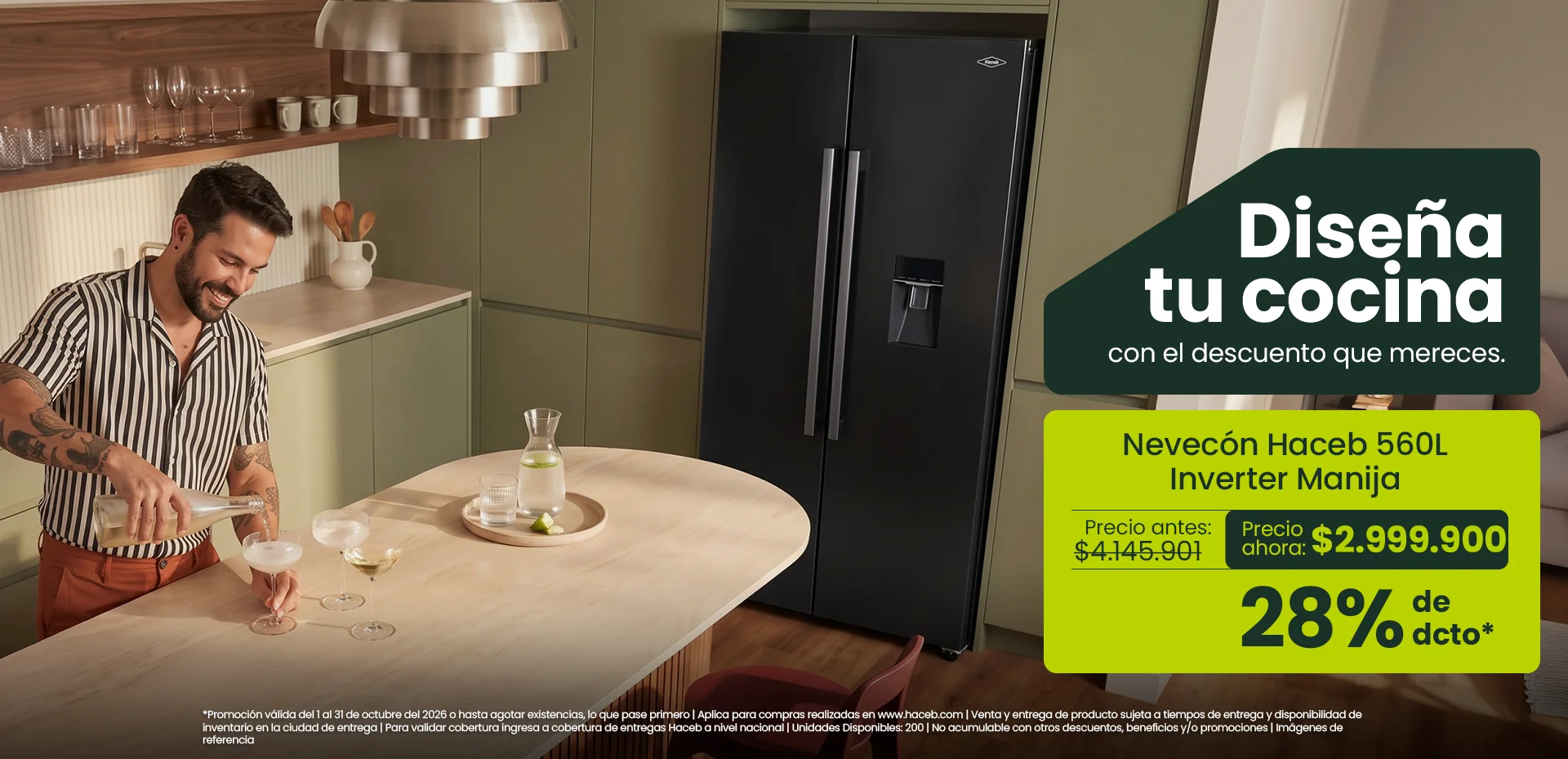 Lleva tu Nevecón Haceb 560 Litros Inverter Manija Externa Panel Digital Negro. Antes $4.145.901, Ahora $2.999.900