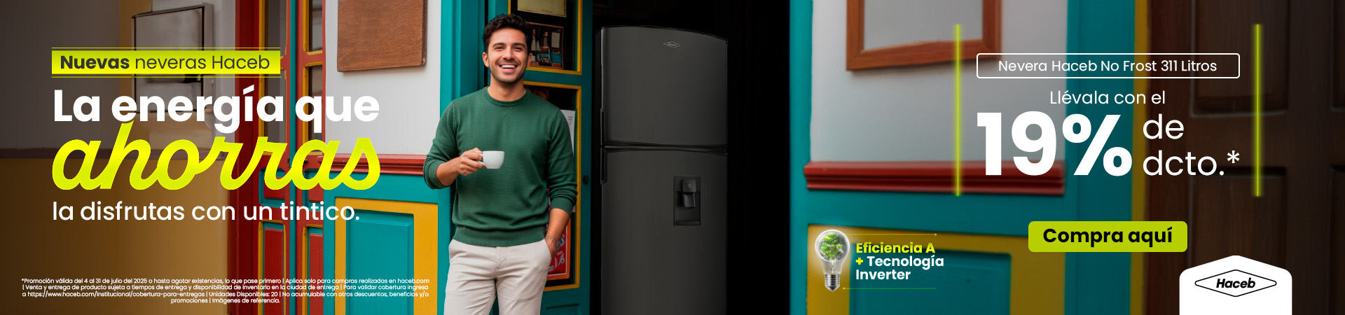 Nevera Haceb No Frost 311 Litros Manija Integrada Negro Esmeralda Inverter