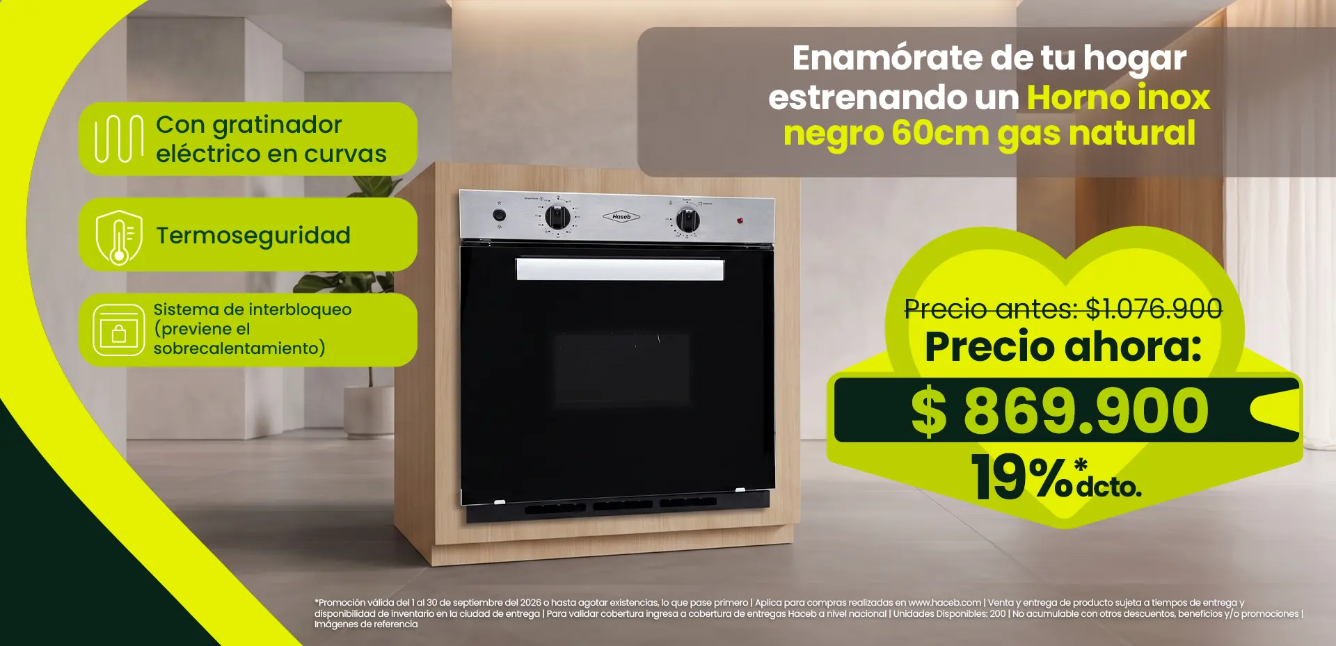 Lleva tu Horno mixto 60 cm PA inox negro gas natural 120V Haceb Haceb. Antes $$ 1.076.900, Ahora $869.900
