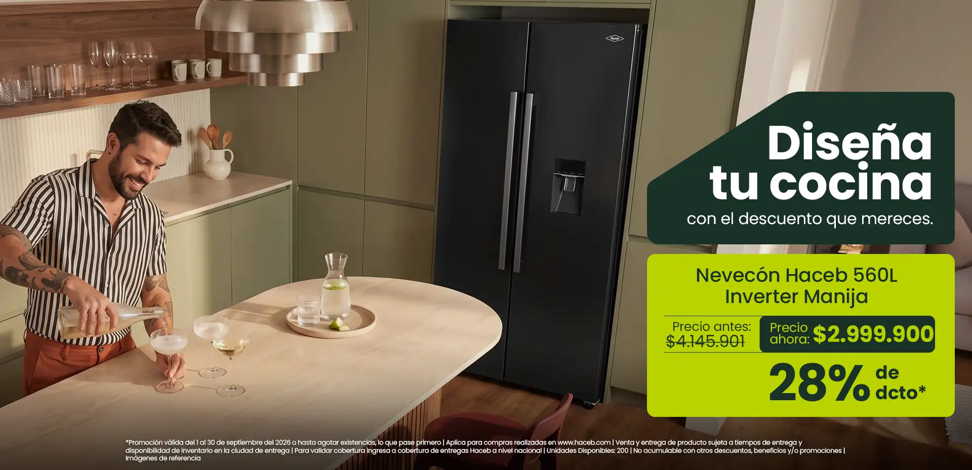 Lleva tu Nevecón Haceb 560 Litros Inverter Manija Externa Panel Digital Negro. Antes $4.145.901, Ahora $2.999.900